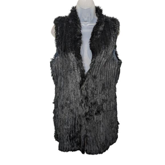 Love Token Rabbit Fur Sleeveless Cardigan Long Black Size Medium - Picture 2 of 7